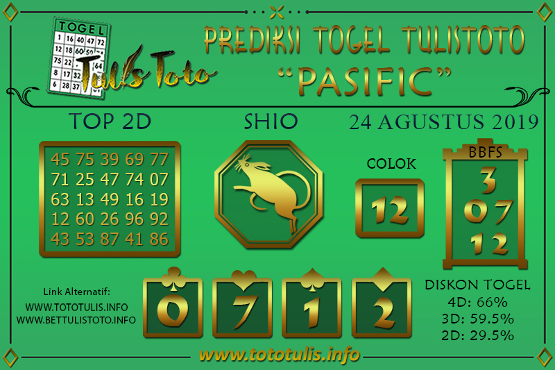 Prediksi Togel PASIFIC TULISTOTO 24 AGUSTUS 2019