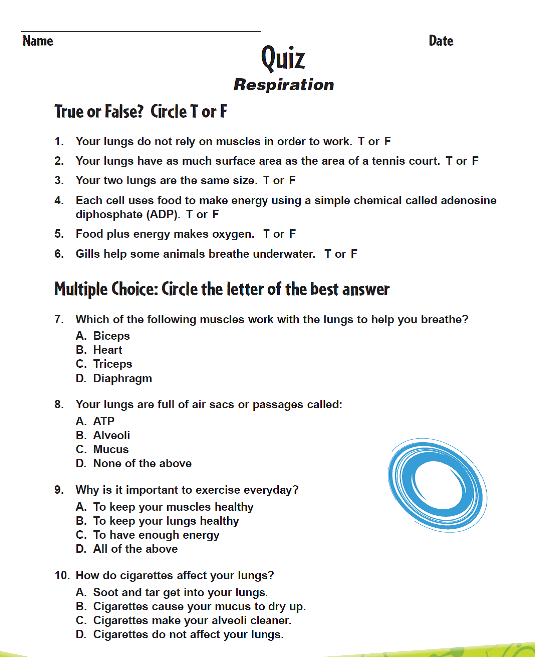 Mrs. Sheppard Grade 20 : Science Materials Pertaining To Bill Nye Respiration Worksheet