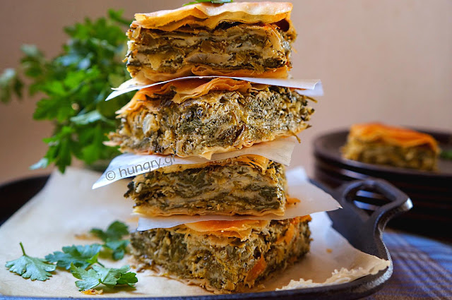 Hortopita: Greek Savory Pie with Greens, Herbs & Feta Cheese