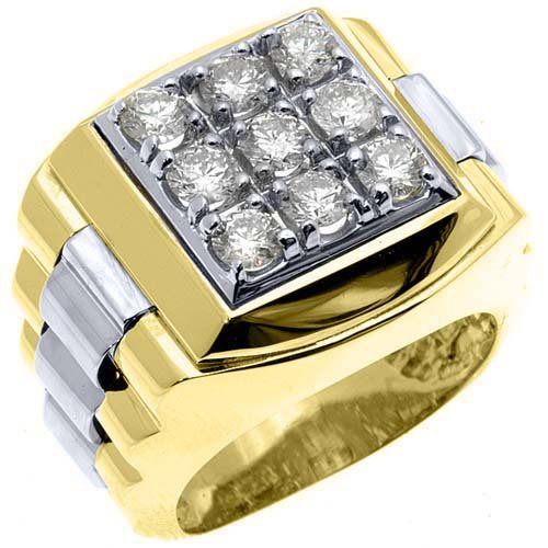 Mens Rolex Ring Two-Tone Gold Square Diamond Rolex Ring for Men