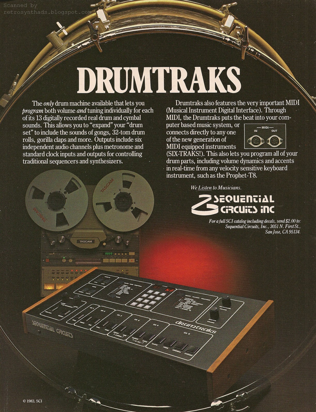 halvkugle Barbermaskine Rekvisitter Retro Synth Ads: Sequential Circuits Inc. Drumtraks self-titled ad,  Keyboard 1984