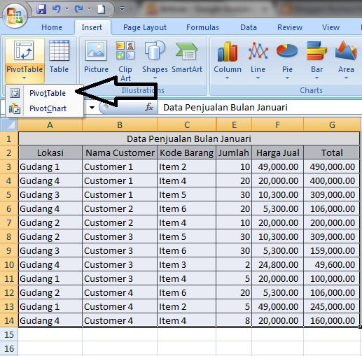 Rumus Fungsi Excel Cara Membuat Pivot Table Sederhana