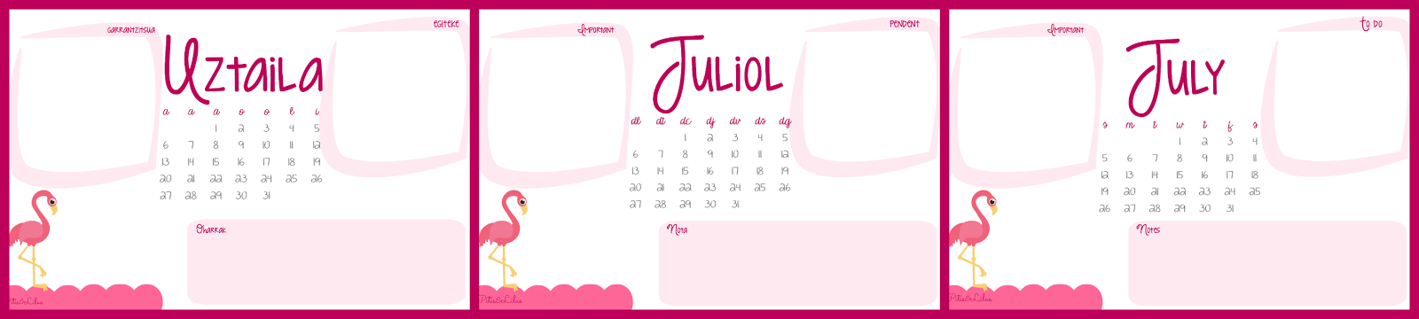 Pitis And Lilus Calendario Imprimible Y Fondo Pantalla Julio 2015