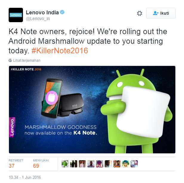 Lenovo K4 Note mendapatkan update Android v6.0 Marshmallow Lenovo K4 Note mendapatkan update Android v6.0 Marshmallow