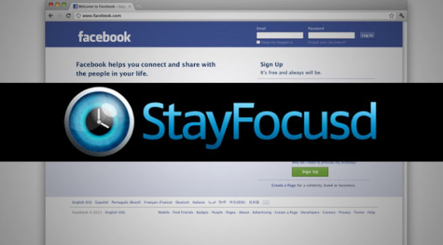 Stay Focusd Logo of stay focused with a facebook screen capture at the background