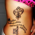 Key and chain quote tattoo on side body