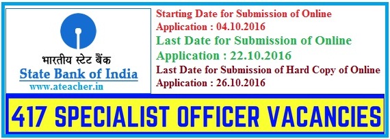 SBI Recruitment 2016 2017 www.sbi.co.in 412 Specialist Cadre Officer Posts SBI Recruitment 2016 2017 www.sbi.co.in 412 Specialist Cadre Officer Posts