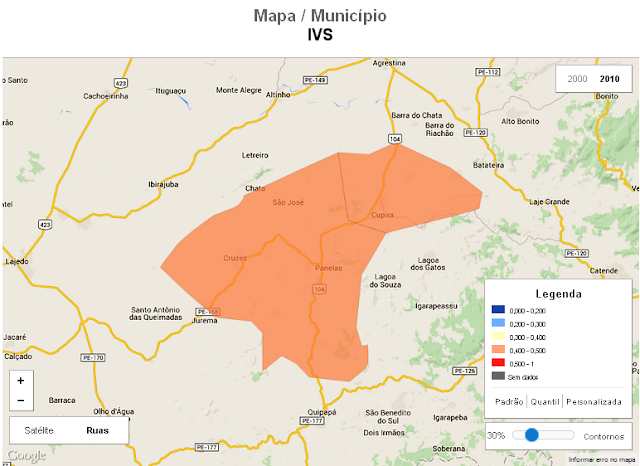 Mapa do índice de Vulnerabilidade Social de Panelas-PE