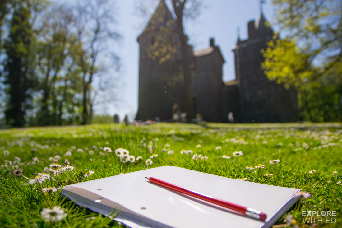 Castell Coch and drawing notepad in Wales