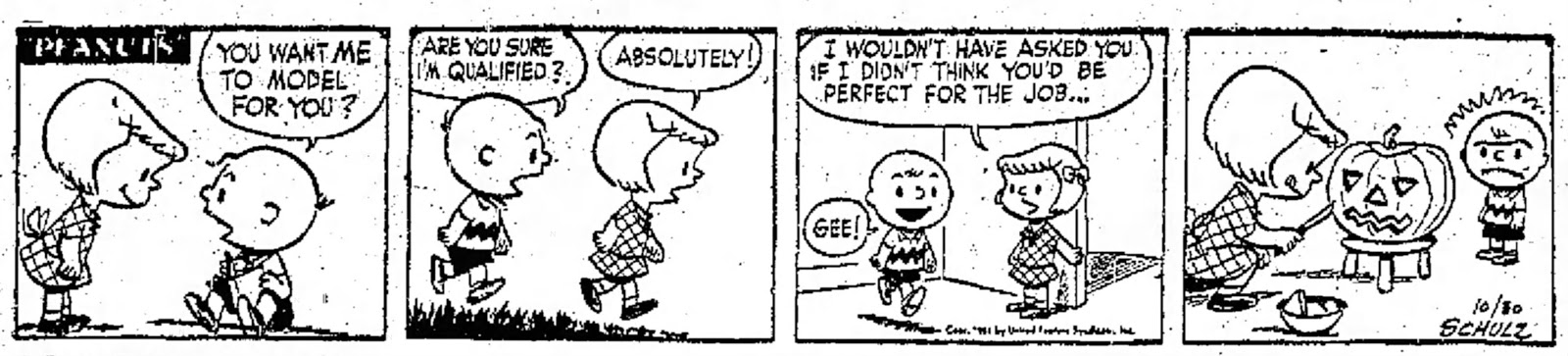 Image result for peanuts halloween strip 1951