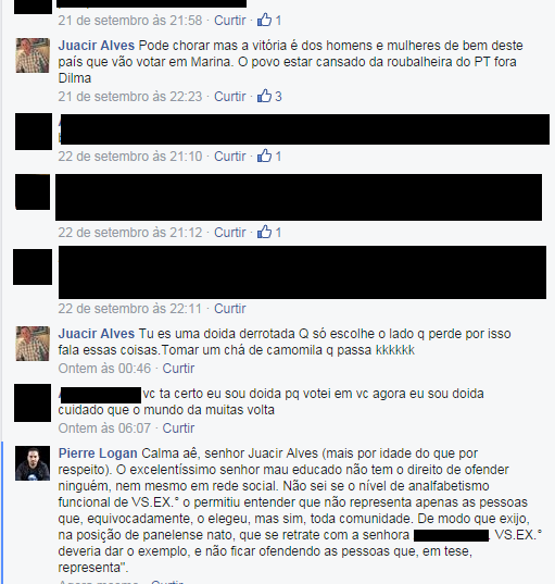 Vereador Juacir Alves discutindo no facebook com cidadã panelense. Vereador Juacir Alves discutindo no facebook com cidadã panelense.