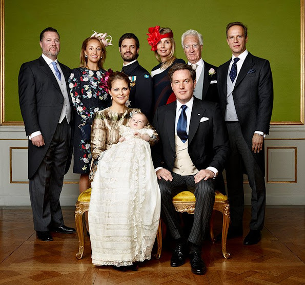 King Carl Gustaf, Queen Silvia and Mrs Eva O'Neill, while a third features Nicolas' aunts and uncles, including Crown Princess Victoria, who is herself expecting her second baby, and Prince Carl Philip