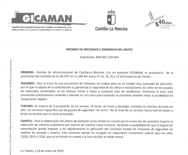 empresa publica de Castilla La Mancha solicita servicio de seguridad para los pisos vpo