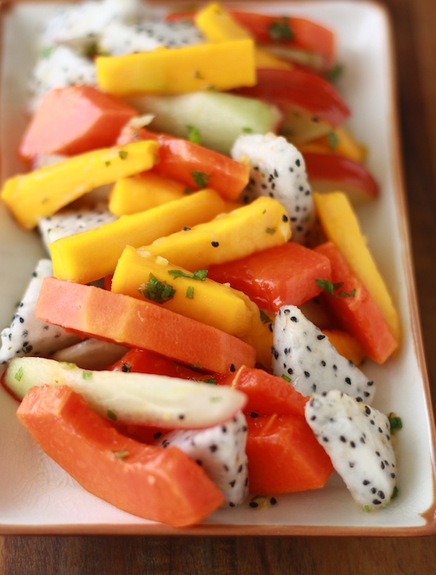 Tropical Fruit Salad with Ginger Mint Dressing by Season with Spice