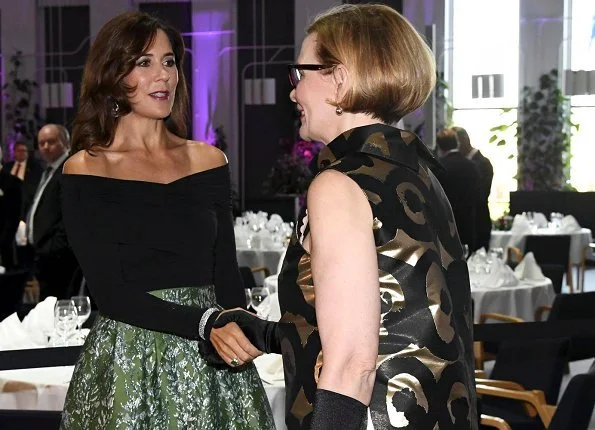 Crown Princess Mary wore H&M Skirt from H&M Conscious Exclusive Collection and Gianvito Rossi Mesh paneled suede pumps