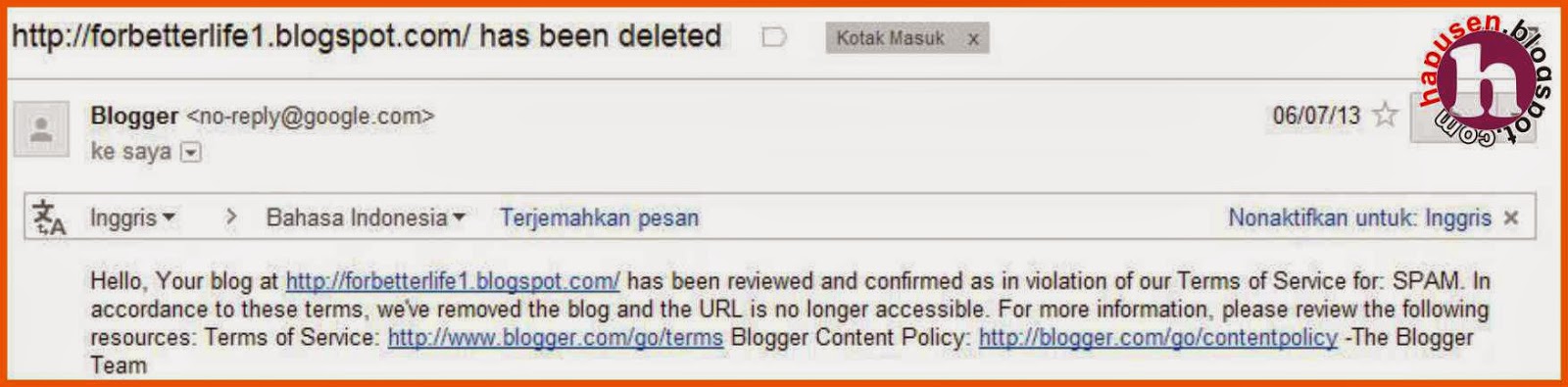 Violating our terms. Terms of removal.