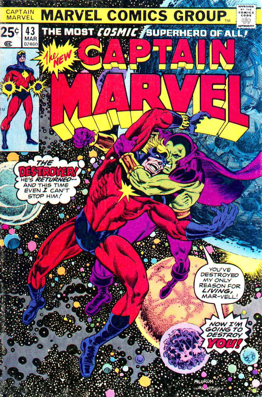 Captain Marvel v2 #43 marvel 1970s bronze age comic book cover art by Bernie Wrightson
