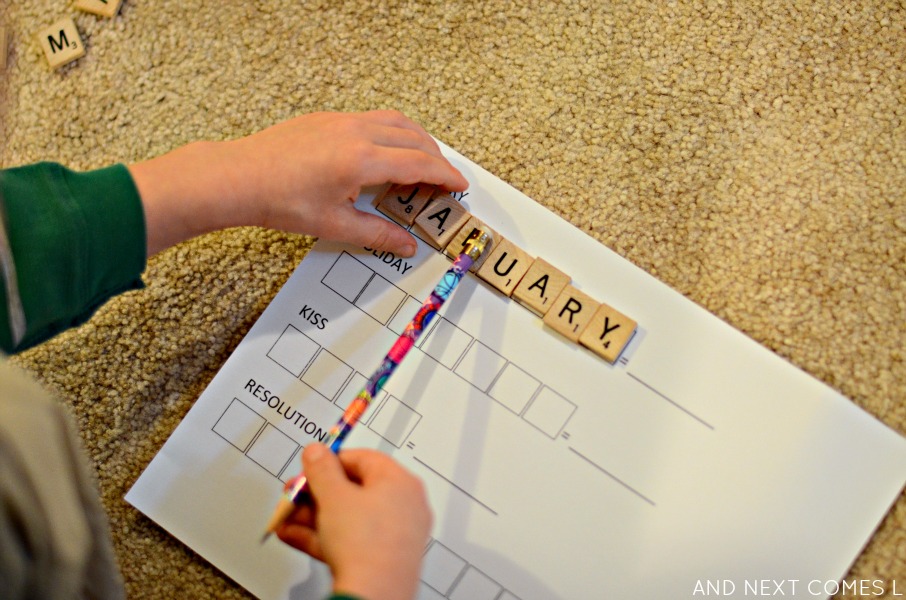 Free Scrabble math printable for a fun New Year's activity for kids