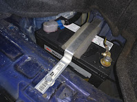 Battery installed in the trunk of the MX5 roadster