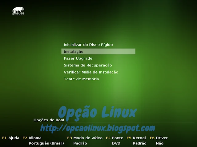 Tela de boot DVD openSUSE Leap