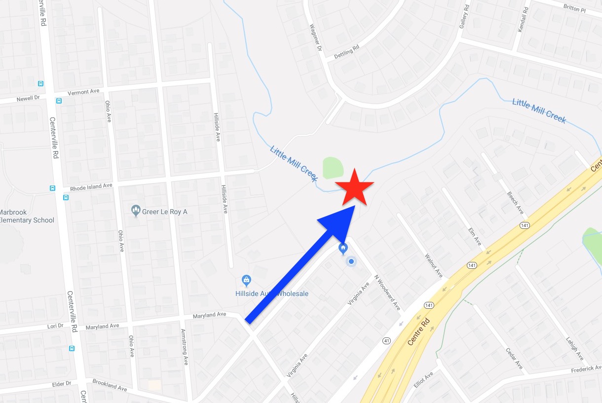 woodland run park little mill creek tree down in creek at the end of brookland ave drainage basin 300 400 block brookland ave at walnut ave woodland run park little mill creek tree down in creek at the end of brookland ave drainage basin 300 400 block brookland ave at walnut ave