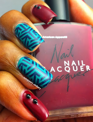 Lacuqer Lockdown - American Apparel Berry, Essie Naughty Nautical, Pueen Nail Art, Pueen 11, Pueen Sumptuous Gallery, stamping, nail art, OPI House Of Blues, abstract nail art, easy nail art, simple nail art, cute nails, cute nail art, nail art studs, studs, fall nail art