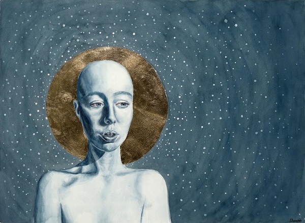 "Untitled 2", 2017 - Charlotte Poustie - watercolour and gold paint | arte contemporaneo pintura, contemporary portrait paintings, coolstuff | art Selecta "Untitled 2", 2017 - Charlotte Poustie | imagenes obras de arte bellas bonitas, pinturas tristes, cuadros con sentimientos y emociones | art pictures, cool stuff, deep feelings, sad