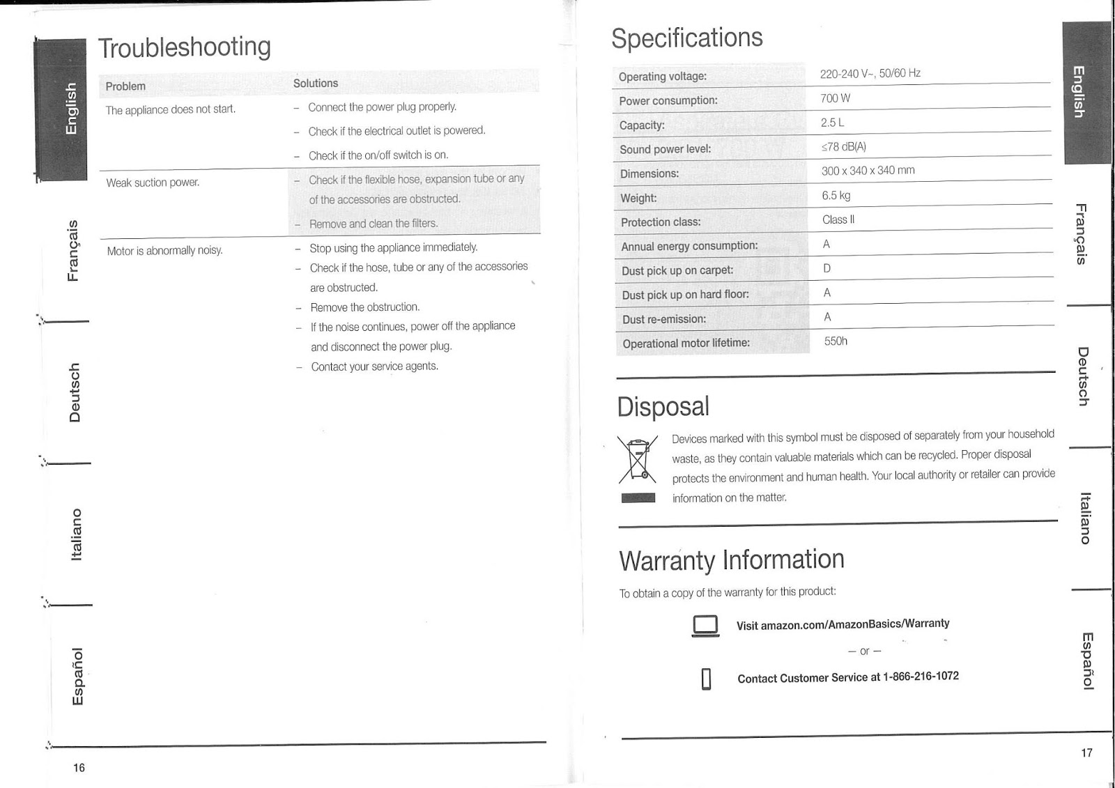 Amazon Basics Bagless Cylinder Vacuum Cleaner Instruction Manual!