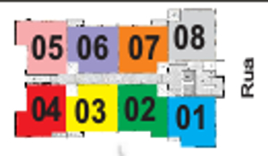 Posição em relação a rua. Apartamentos poentes da terminação 01 a 04, terminações nascentes das terminações 05 a 08.
