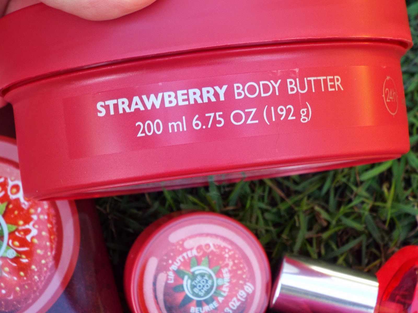 image of strawberry body butter from the body shop