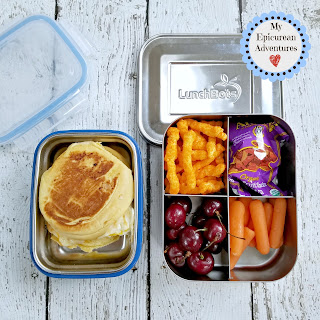 Lunch box fun with a grilled egg sandwich on a potato roll. #lunchboxideas