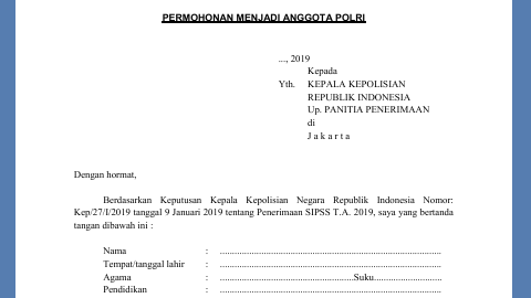 Contoh Surat Permohonan Menjadi Bintara Polri Berbagi Contoh Surat