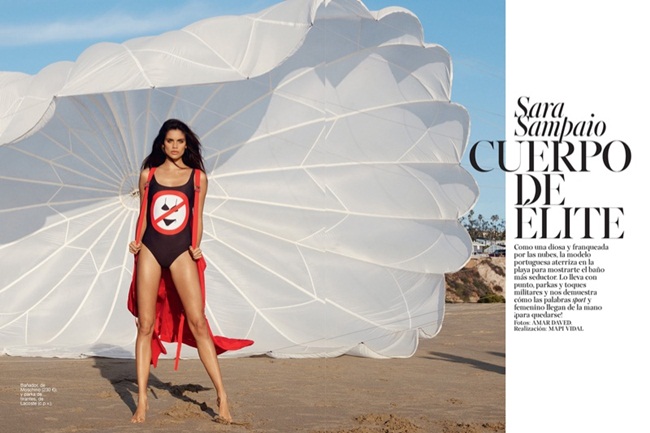 Glamour Spain June 2016, Sara Sampaio 2016 SS Moschino No Bikinis Allowed Swimsuit 6 Looks