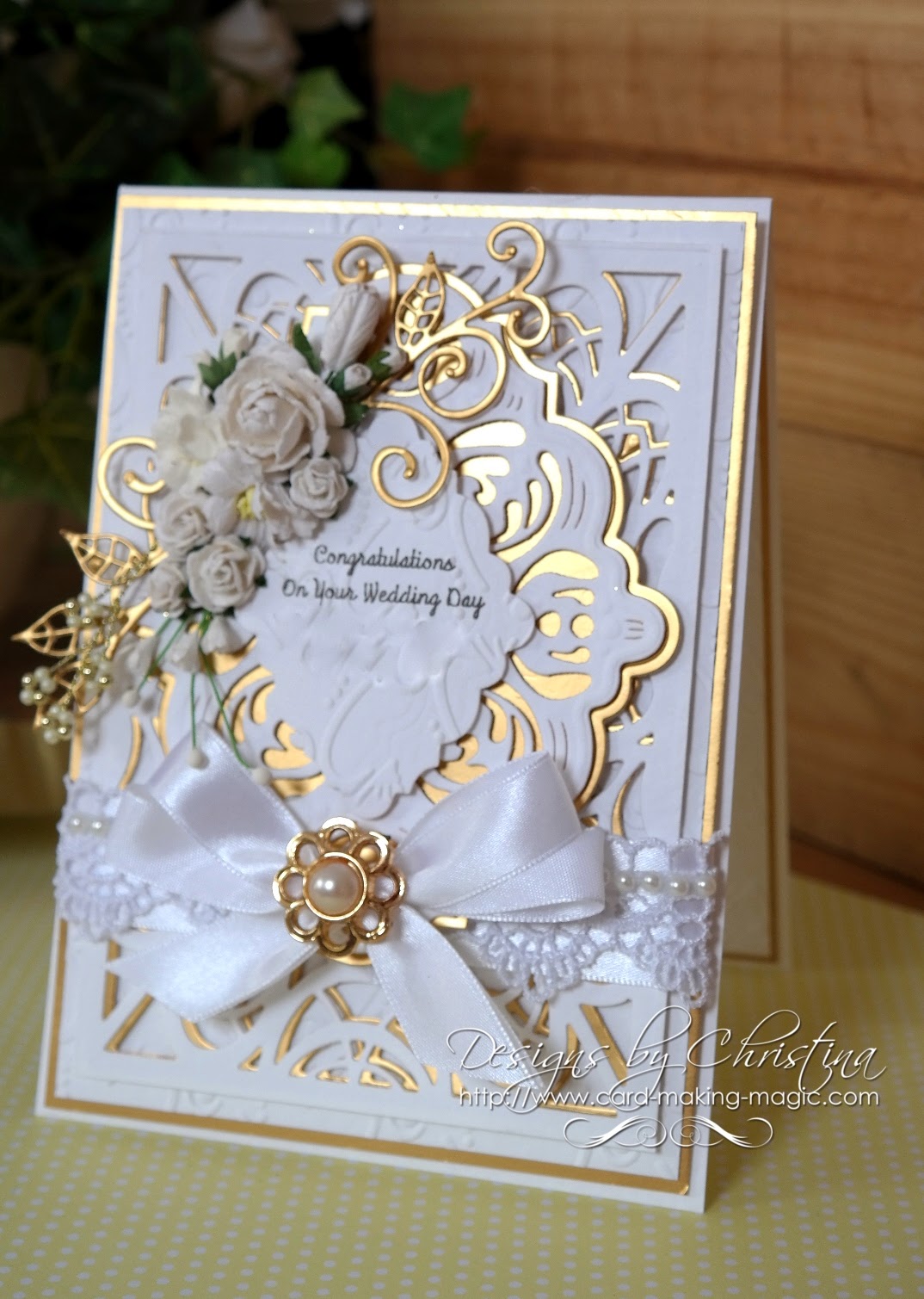 flowers ribbons and pearls wedding day card