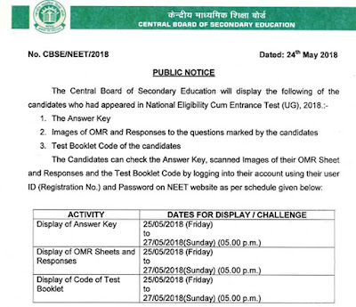 NEET 2018 OMR Answer Sheet Display cbseneet.nic.in