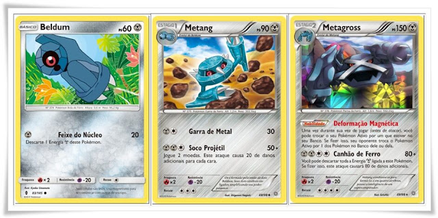 Pokémon TCG - Exemplos de cartas Básica, Estágio 1 e Estágio 2