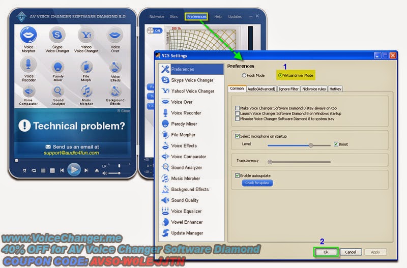 screenshot of voice changer software diamond - VAD settings