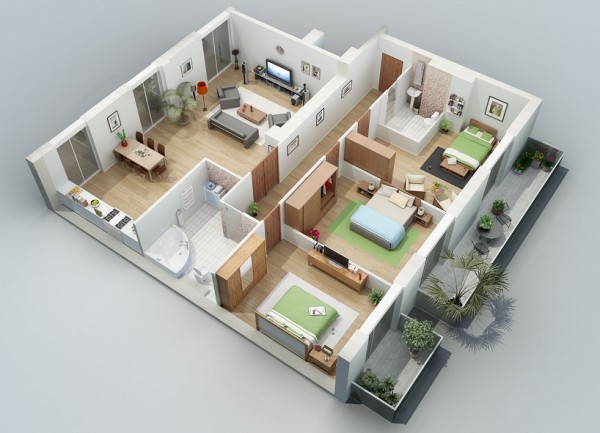Gambar Denah Apartemen 3D Sederhana Modern Gambar Denah Apartemen 3D Sederhana Modern