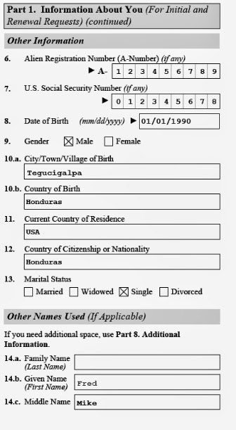 Image of other personal information on ins form i-821-d uscis for daca dreamers