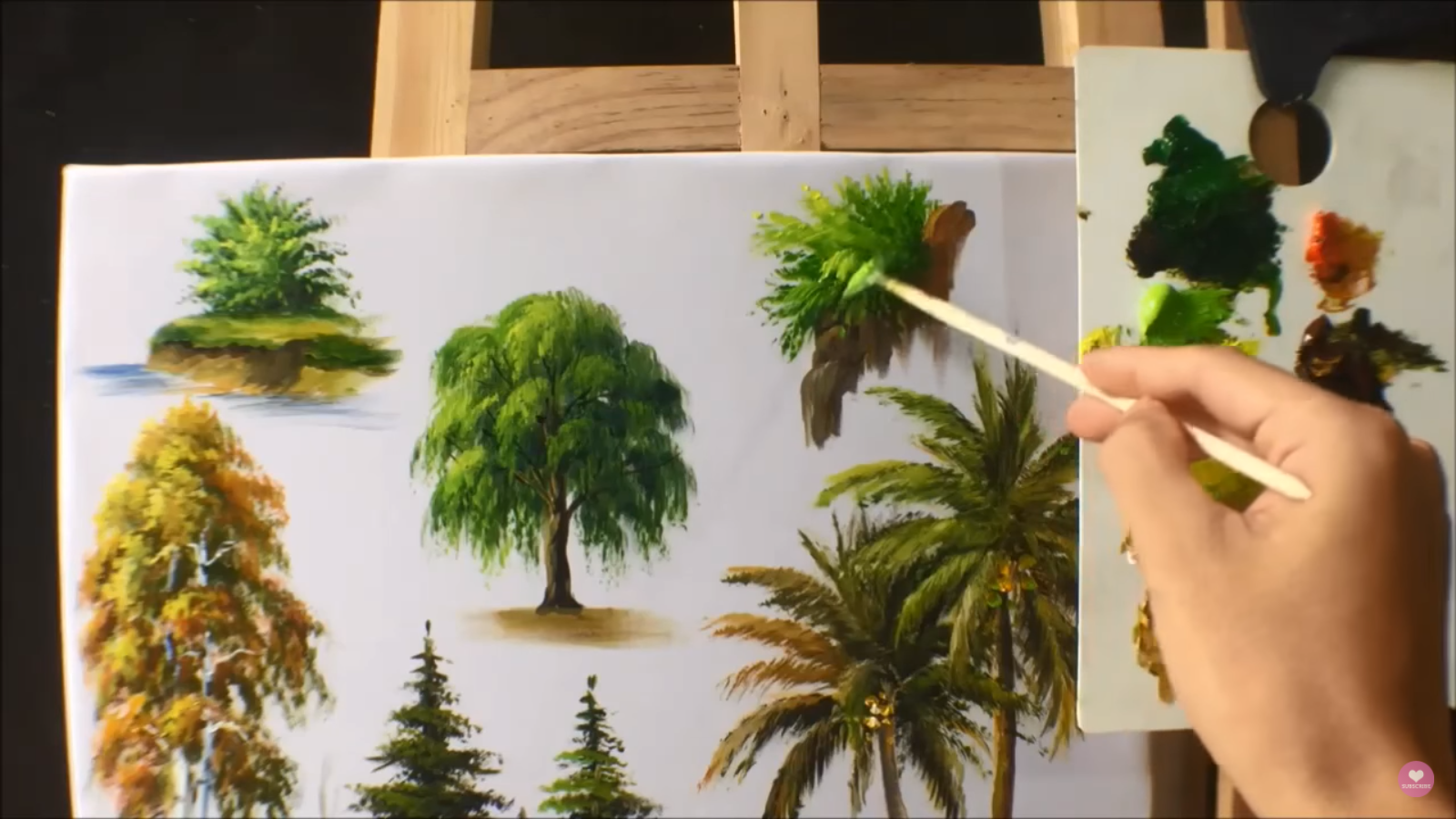 How to paint trees with fan brush Acrylic lesson