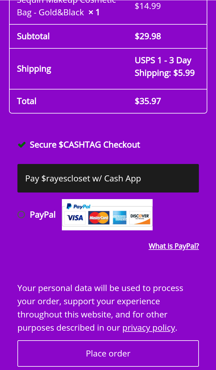 Raye's Closet Headquarters: Updated Secure $CASHTAG Checkout Procedure