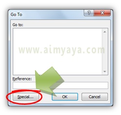  Gambar: Cara memilih tombol special pada dialog Go To Microsoft Excel