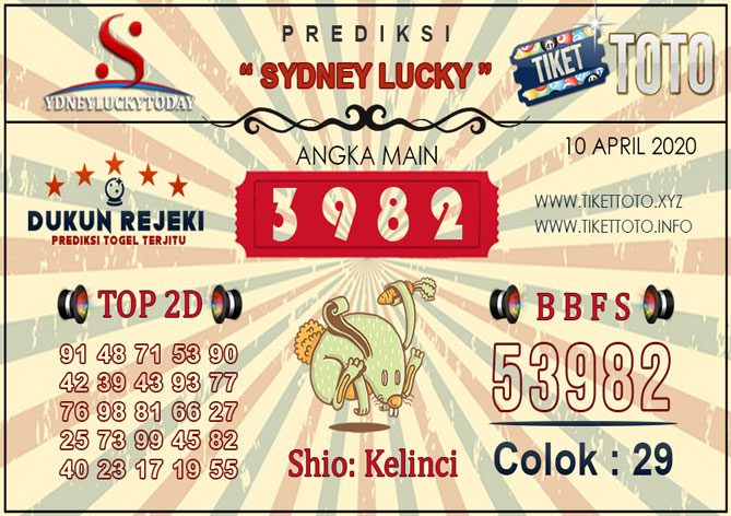 Prediksi Togel SYDNEY LUCKY TIKETTOTO 10 APRIL 2020