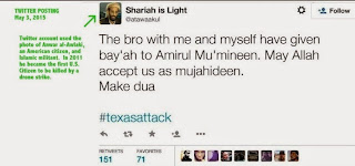 Twitter posting from Terrorist in Garland, Texas