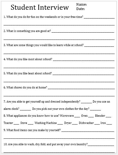 Interview Skills Worksheets