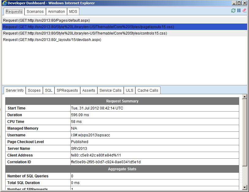SharePoint 2013 Developer Dashboard in SharePoint 2013