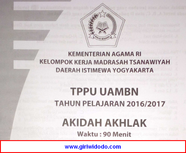 Soal Tppu Uambn Mts Diy 2017 Aqidah Akhlak Giri Widodo