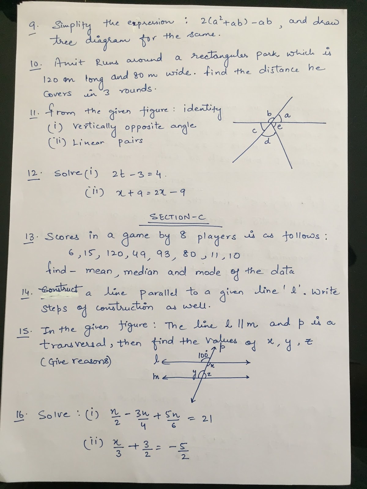 APS, Golconda Priyanka Gupta CLASS 7 / MATHS / REVISION MODEL PAPER