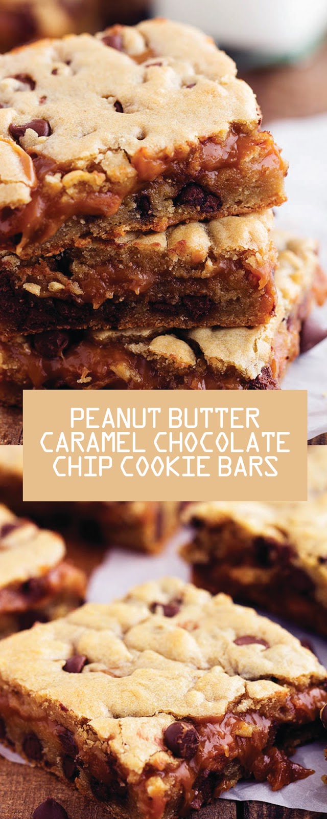 PEANUT BUTTER CARAMEL CHOCOLATE CHIP COOKIE BARS
