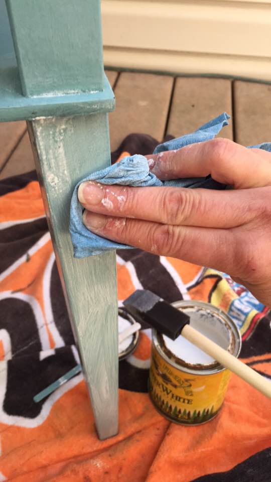 Adding a white glaze over Provence blue. Adding a white glaze over Provence blue.